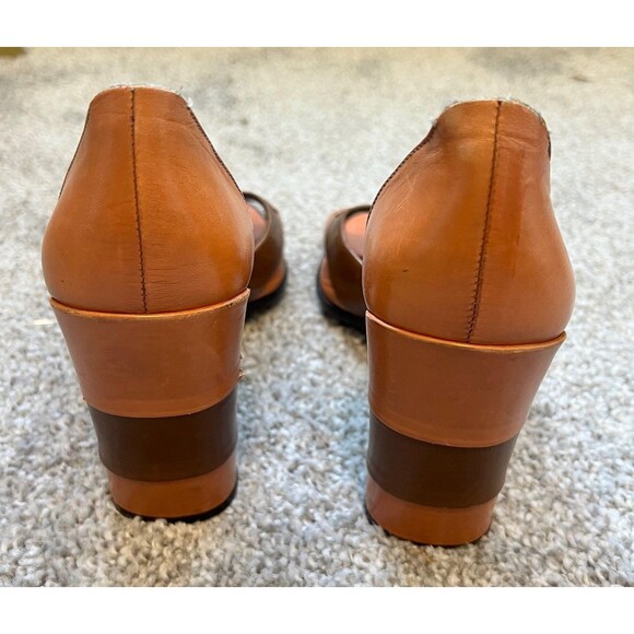 Vintage Prada Brown Leather Retro Colorblock Heels Shoes Women’s 7 36.5 - Picture 6 of 7